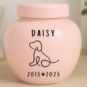Personalised Ceramic Pet Urn – Dog Cremation Urn for Ashes with Name, Dates & Minimalist Dog Illustration