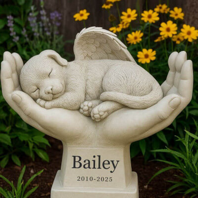 Personalised Pet Memorial Angel Statue in Hands...