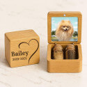 Personalised Wooden Pet Memorial Keepsake Box with 2 Glass Vials for Ashes & Fur Storage - With Photo, Name, Dates & Tribute