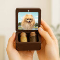 Personalised Wooden Pet Memorial Keepsake Box with 2 Glass Vials for Ashes & Fur Storage - With Photo, Name & Dates