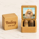 Personalised Wooden Pet Memorial Keepsake Box with 2 Glass Vials for Ashes & Fur Storage - With Photo, Name & Dates