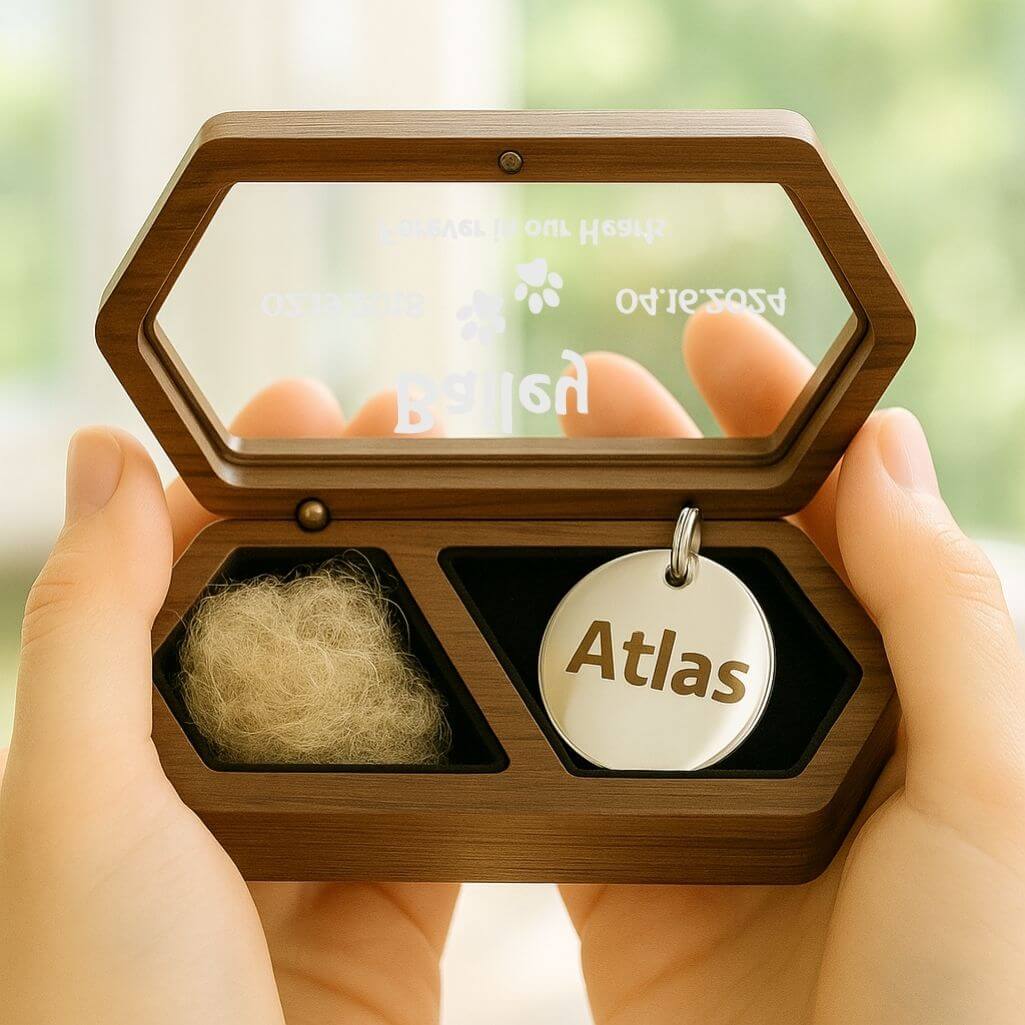 Personalised Wooden Pet Keepsake Box with Paw Print Design – Fur Memorial with Acrylic Lid Engraved with Name, Dates & Tribute