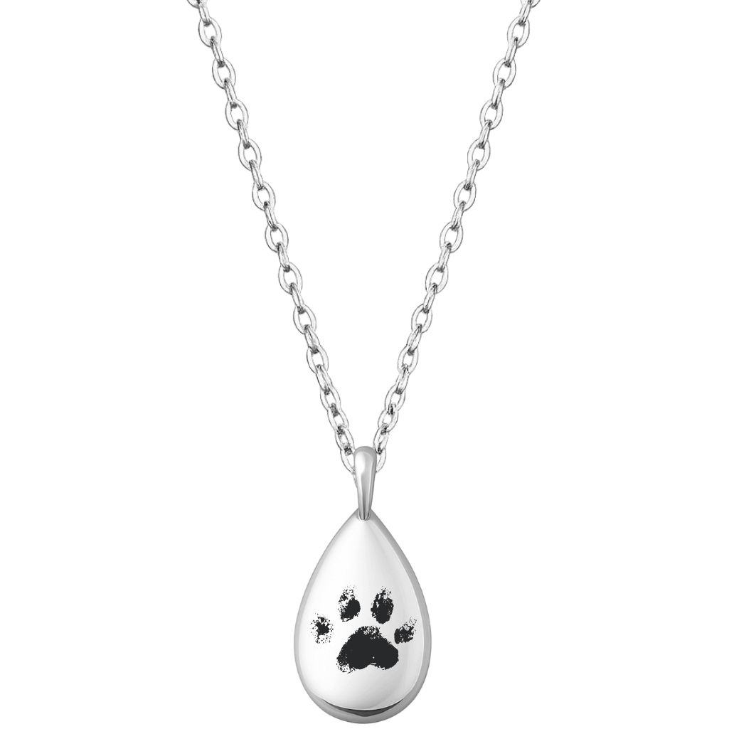 Personalised Pet Memorial Paw-Print Teardrop Urn Necklace – Dog Keepsake with Name