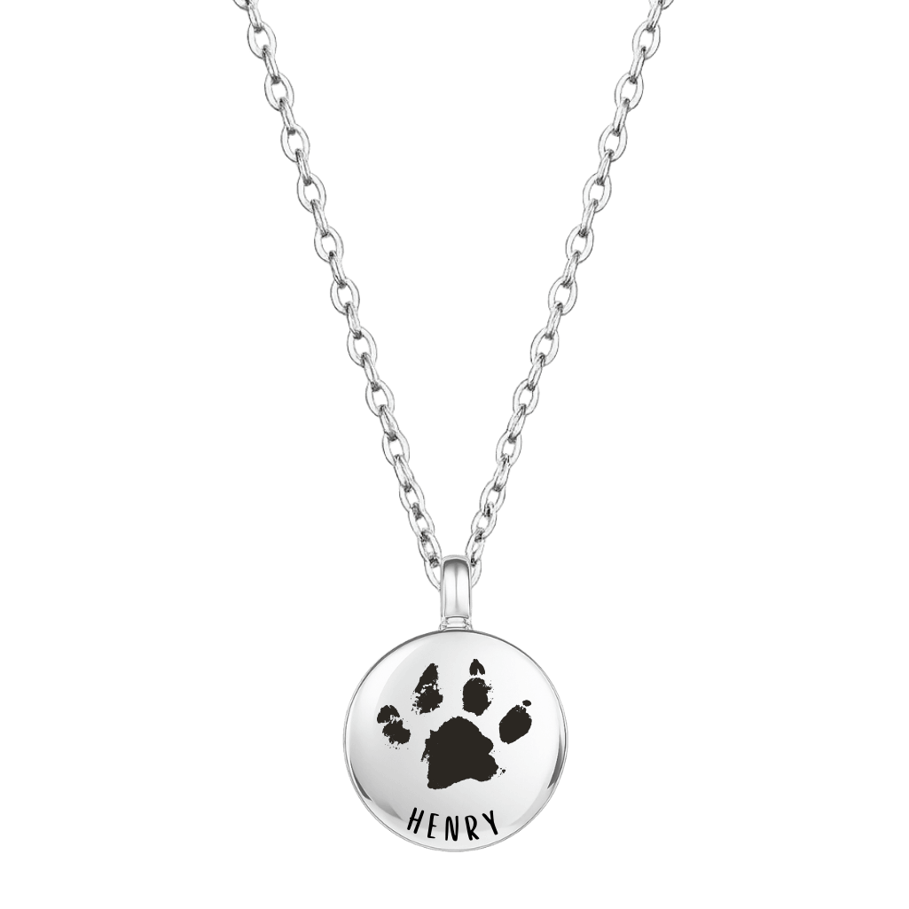 Personalised Pet Memorial Paw-Print Round Urn Necklace – Dog Keepsake with Name