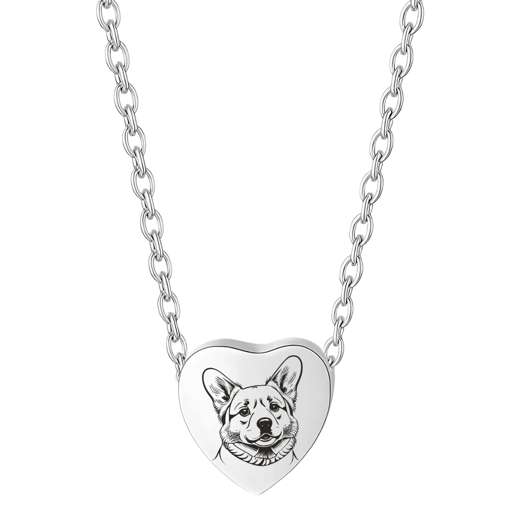 Personalised Pet Memorial Slide-through Chain Heart Urn Necklace – Picture-to-Drawing Dog Keepsake with Name & Dates