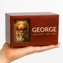 Personalised Wooden Pet Urn Box with Photo – Engraved Dog Urn with Name & Dates