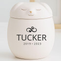 Personalised Ceramic Pet Urn with Sleeping Dog Lid –  Cremation Urn for Ashes with Name, Dates & Eternal Love Design