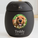 Personalised Ceramic Pet Urn with Sleeping Dog Lid – Cremation Urn for Ashes with Dog's Photo & Details in a Halo Frame
