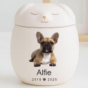 Personalised Ceramic Pet Urn with Sleeping Dog Lid – Cremation Urn for Ashes with Dog's Photo, Name & Dates