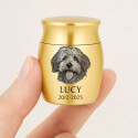 Personalised Pet Keepsake Urn – Mini Dog Urn with Engraved Photo Drawing, Name & Dates