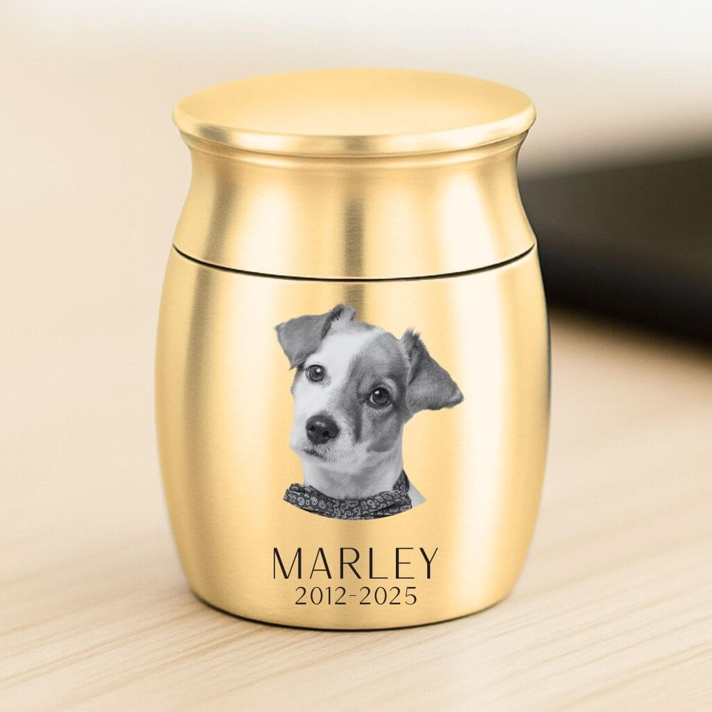 Personalised Pet Keepsake Urn – Mini Dog Urn with Engraved Photo, Name & Dates