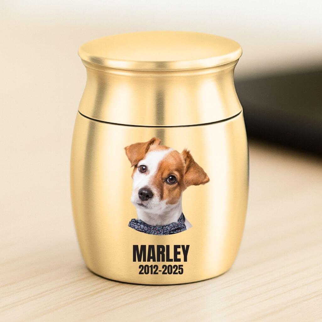 Personalised Pet Keepsake Urn – Mini Dog Urn with Engraved Photo, Name & Dates