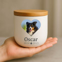 Personalised Ceramic Pet Urn with Photo in Heart Frame – Dog Cremation Urn for Ashes with Name & Dates