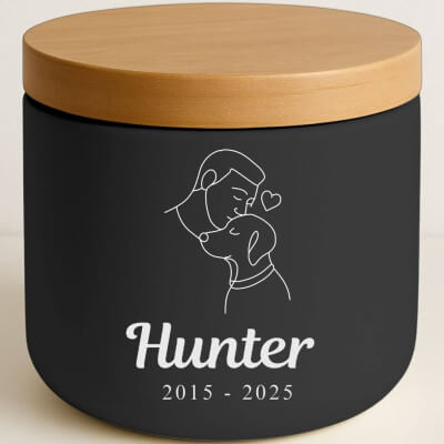 Personalised Ceramic Pet Urn with Man & Dog...