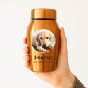 Personalised Pet Urn with Photo in a Halo Frame with Name & Dates – Stainless Steel Dog Urn
