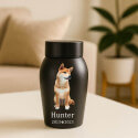 Personalised Pet Urn with Full Dog Portrait, Name & Dates – Stainless Steel Dog Urn