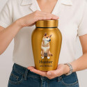 Personalised Pet Urn with Full Dog Portrait, Name & Dates – Stainless Steel Dog Urn
