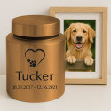 Personalised Pet Urn with Heart Paw Icon, Name & Dates – Stainless Steel Dog Urn