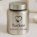 Personalised Pet Urn with Heart Paw Icon, Name & Dates – Stainless Steel Dog Urn