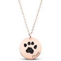 Personalised Pet Memorial Round Necklace – Engraved with Dog's Paw Print & Name