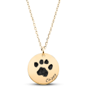 Personalised Pet Memorial Round Necklace – Engraved with Dog's Paw Print & Name