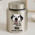 Personalised Pet Urn with Photo Name & Dates – Cylinder Stainless Steel Dog Urn