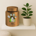 Personalised Pet Urn with Name, Dates & Photos in a Paw-shaped Frame – Cylinder Stainless Steel Dog Urn