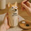 Personalised Handmade Ceramic Pet Urn by Breed – Custom Dog Urn with Painted Portrait & Open Eyes Design