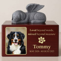 Personalised Wooden Pet Urn Box with Angel Dog Statue –  Cremation Urn for Ashes with Photo, Name, Dates & Tribute