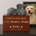 Personalised Wooden Pet Urn Box with Angel Dog Statue – Cremation Urn for Ashes with Name, Dates & Tribute