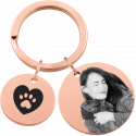 Personalised Pet Memorial 2-Charm Round Keyring - Engraved with Dog's Photo, Name & Dates