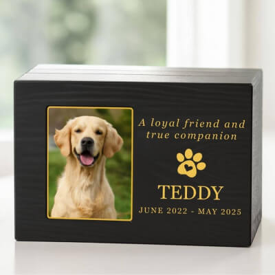 Personalised Black Wooden Pet Urn Box with...