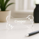 Personalised Pet Memorial Gift - Bone-Shaped Acrylic Plaque Engraved with Name, Dates & Mini Paw Prints Design