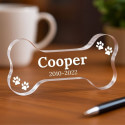 Personalised Pet Memorial Gift - Bone-Shaped Acrylic Plaque Engraved with Name, Dates & Mini Paw Prints Design