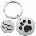Personalised Pet Memorial 2-Charm Round Keyring - Engraved with Dog's Paw-Print & Name
