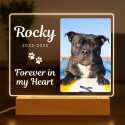 Personalised Pet Memorial LED Lamp with Photo – Rectangular Landscape Acrylic Plaque with Engraved Name & Dates