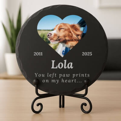 Personalised Round Pet Memorial Stone – Slate...