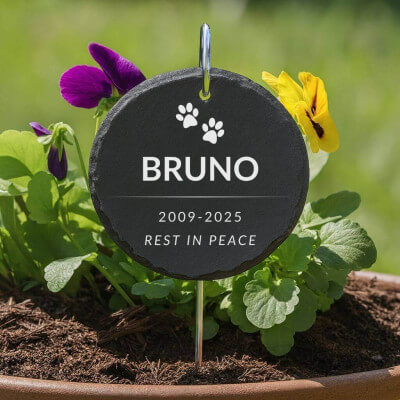 Personalised Round Pet Grave Marker with Metal...