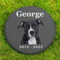 Personalised Round Pet Grave Marker with Photo – Slate Dog Memorial Garden Plaque with Name & Dates