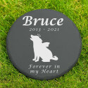 Personalised Round Pet Grave Marker – Slate Dog Memorial Garden Plaque with Angel Pup, Name, Dates & Tribute