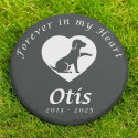 Personalised Round Pet Grave Marker – Slate Dog Memorial Garden Plaque with Name, Dates & Tribute