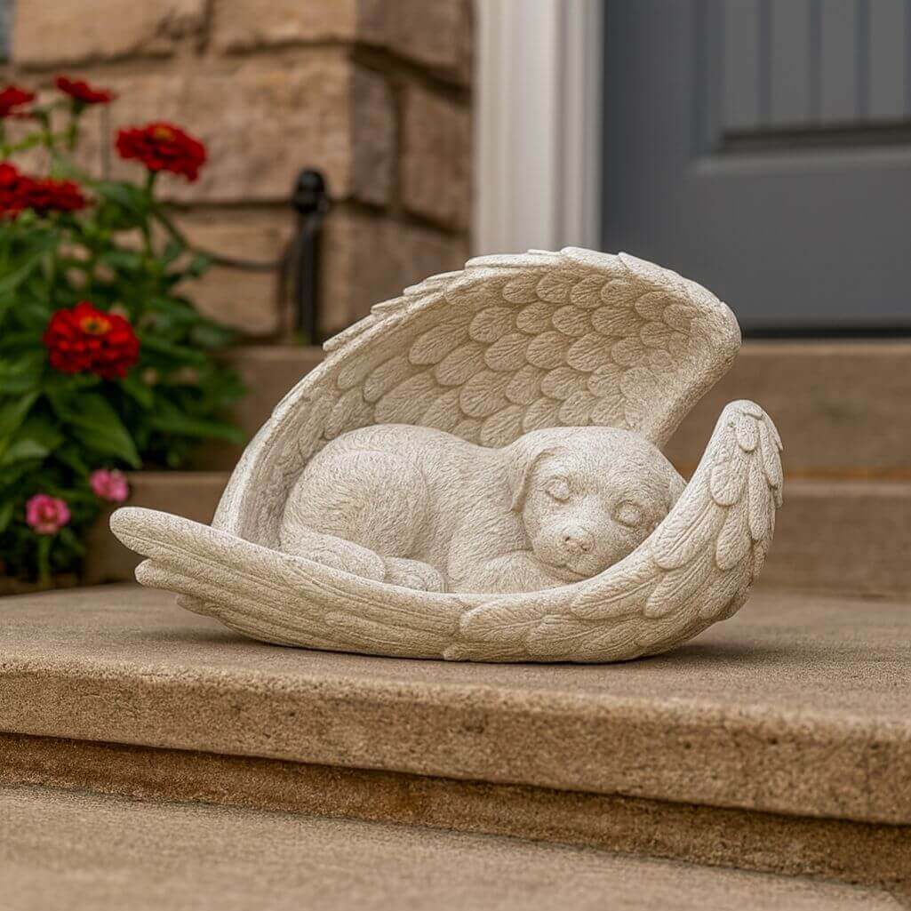 Angel Dog Pet Memorial Stone – Weatherproof Resin Grave Marker