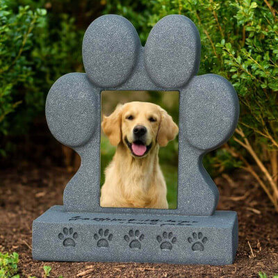 Paw-Shaped Pet Memorial Headstone with Photo &...