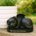 Black Sleeping Angel Dog Pet Memorial Urn – Outdoor Resin Grave Marker for Garden Display
