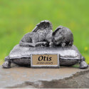 Sleeping Angel Dog Pet Memorial Urn with Elegant Cursive Name & Dates – Outdoor Resin Grave Marker for Garden Display